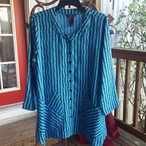 Ali Miles Linen Striped Blouse